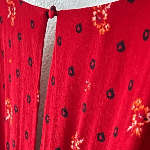 Free People Flirty Coquette Smocked Mini Dress Red Floral Puff Sleeve Size Small - Picture 6 of 14